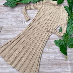 oak + fort Ribbed Beige MIDI Stretch Sweater Lagenlook Dress size small